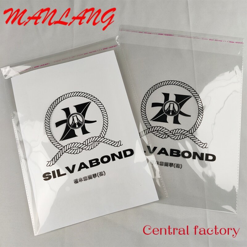 Paquete de ropa con logotipo personalizado de fábrica, bolsa de plástico OPP, bolsas de celofán transparentes resellables con sello autoadhesivo