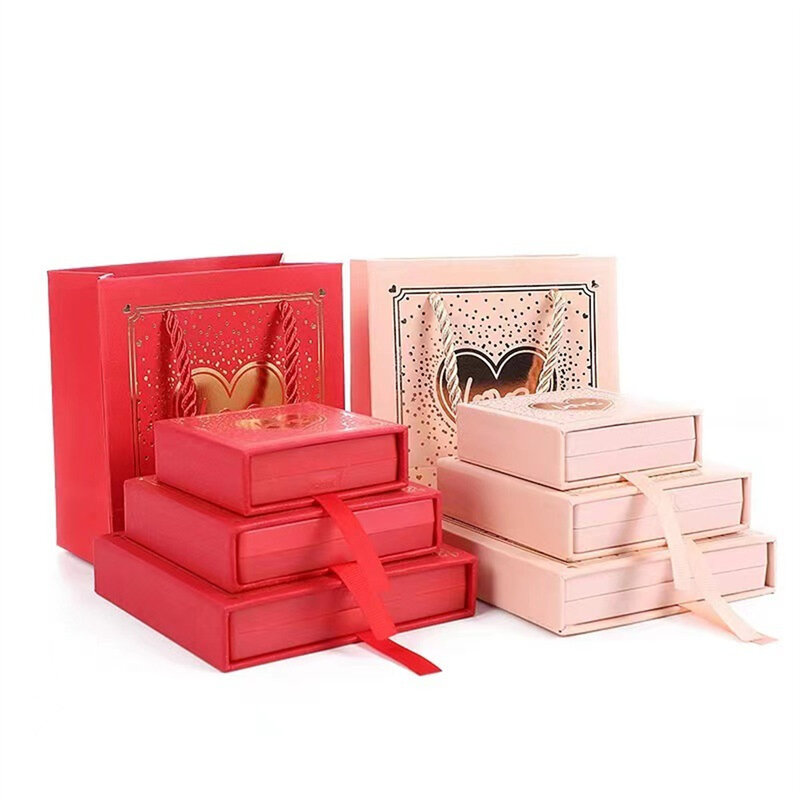 Коробка для упаковки ювелирных изделий на День святого Валентина, выдвижной ящик для колец, серег, браслетов, ожерелий, органайзер, Подарочный картон