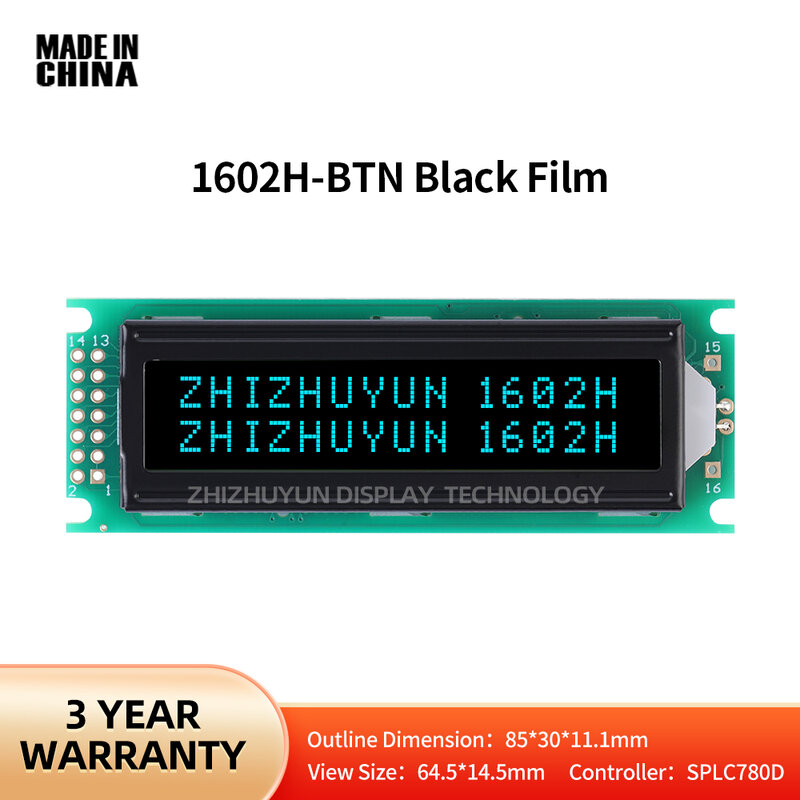 1602H LCD Screen Module 5V Positive Display BTN Black Film Ice Blue Lcm Liquid Crystal Module COB Monochrome Character Screen