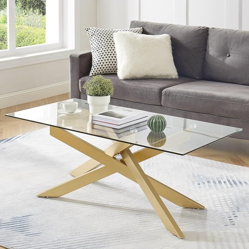 Rechteckige moderne Couch tisch Couch tische für Wohnzimmer gehärtete Glasplatte und Metallrohr beine Design Sitz gelegenheiten Ende der