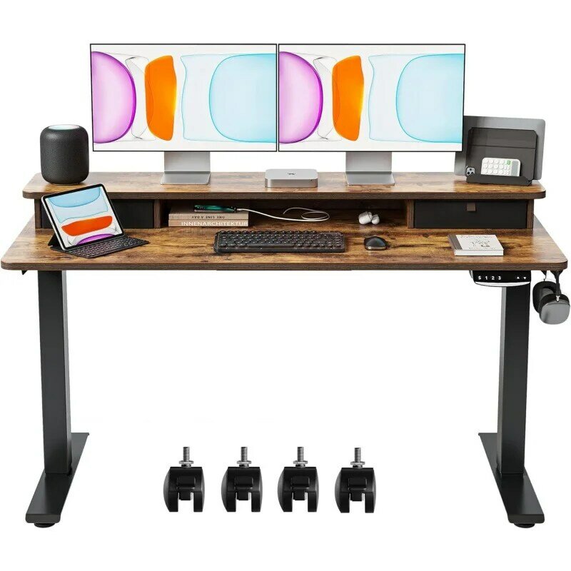BANTI 55x24 Inch Electric Standing Desk with Double Drawers, Adjustable Height Up , Sit Home Office St