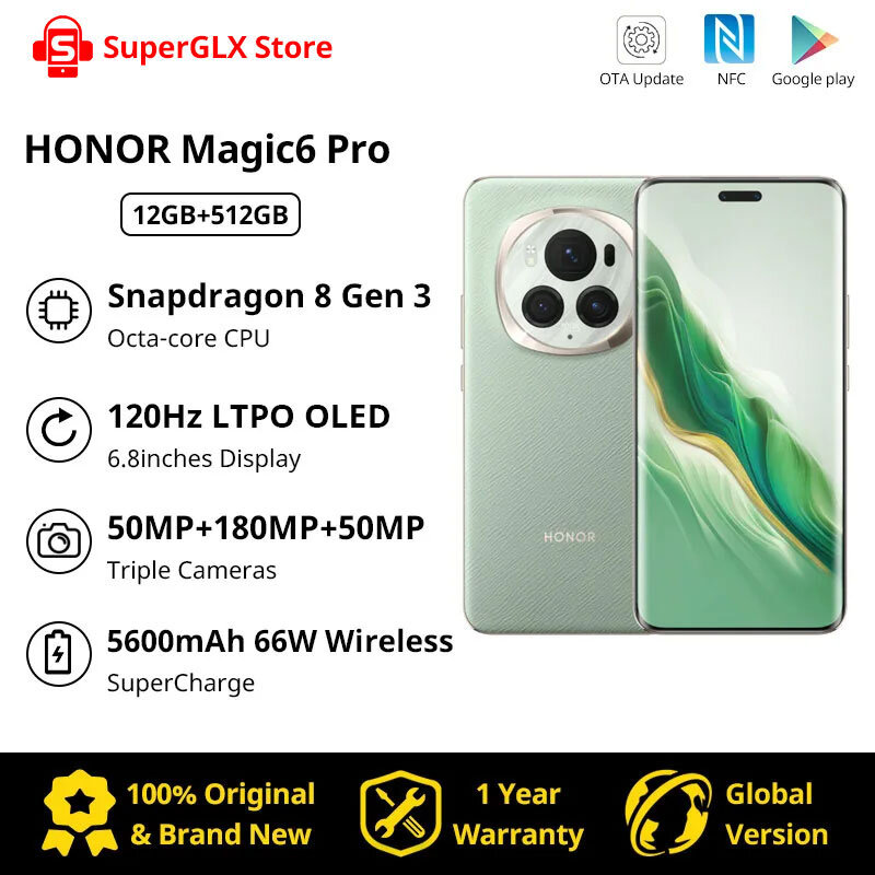 HONOR-Magic6 proクアッドコア湾曲フローティングスクリーン望遠カメラ、グローバルバージョン、snapdragon 8、gen 3、180mp、新品、6.8インチ、2019