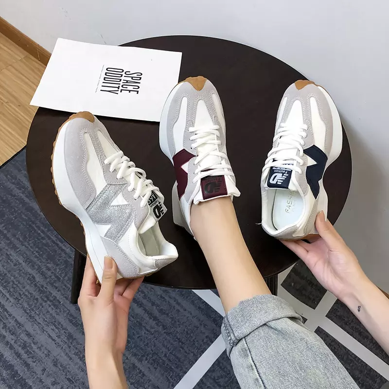 Med Heel Sneakers for Women 2024 New Hot Sale Casual Rubber Ladies Shoes Solid  Lace-up Pu Women's Vulcanize Shoes Zapatos