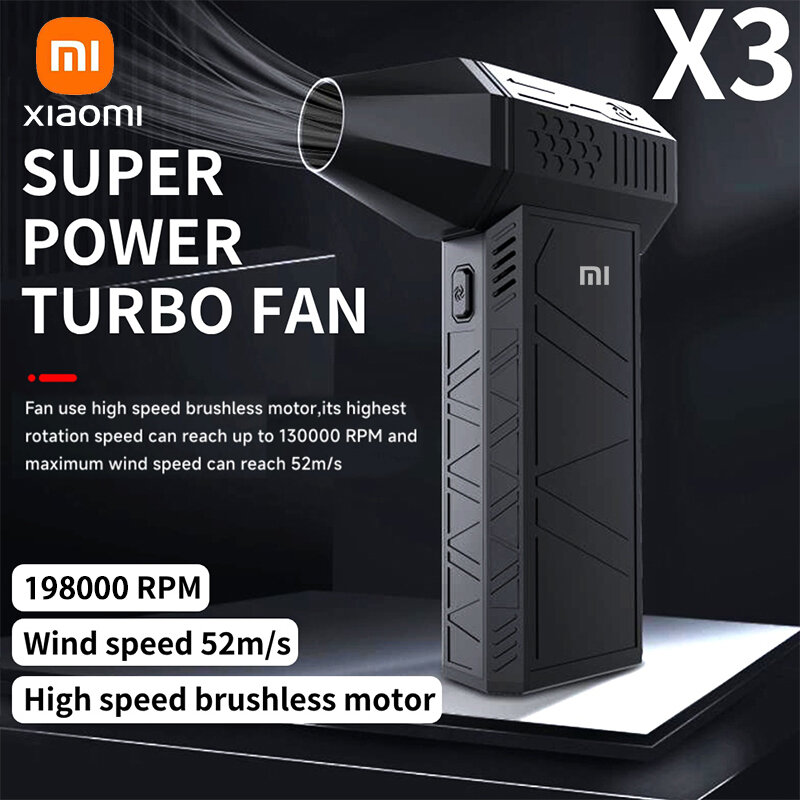 Xiaomi-X3漂白剤ブロワー,ミニターボジェットファン,3世代ブラシレスモーター,198,000 rpm風力速度,52メートル/秒ダクト,2024
