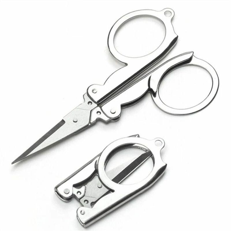 Składane nożyczki ze stali nierdzewnej Nowe mini kompaktowe nożyczki kieszonkowe Srebrne nożyczki rzemieślnicze Travel