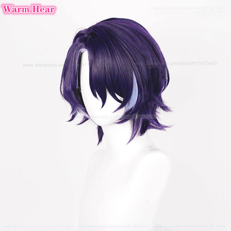 2 Styles Dr. Ratio Cosplay Wig  Anime HSR Short 33cm Purple Highlights Cosplay Anime Wig Heat Resistant Hair Halloween 2024 Wigs