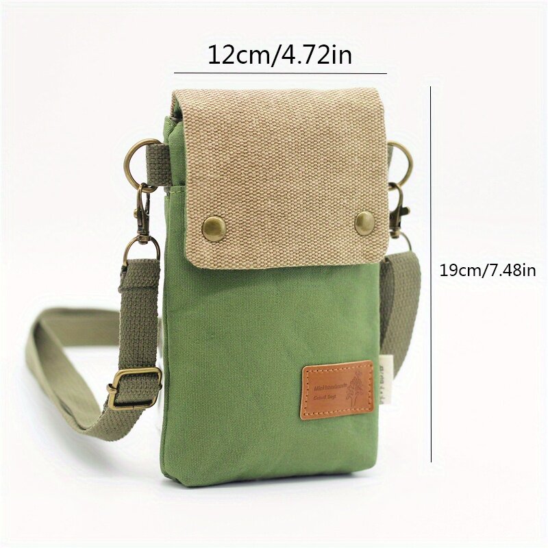 Mini bolsa tiracolo de tecido para mulheres, contraste de cor, bolsa para celular, bolsa de ombro vintage, pequena, nova