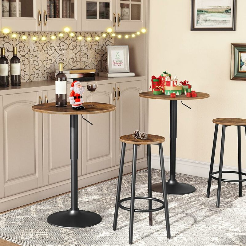 Wooden Round Chairs Set Of 2 Bar Stools Kitchen High Stools With Footrest Sturdy Steel Frame Restaurant Kitchen Stools