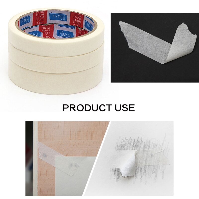 Masking Tape Smooth Semi Crepe Paper Tape for Labelling Packing Painting Easy to Tear Oil Water Resistant 14m Length Dropship