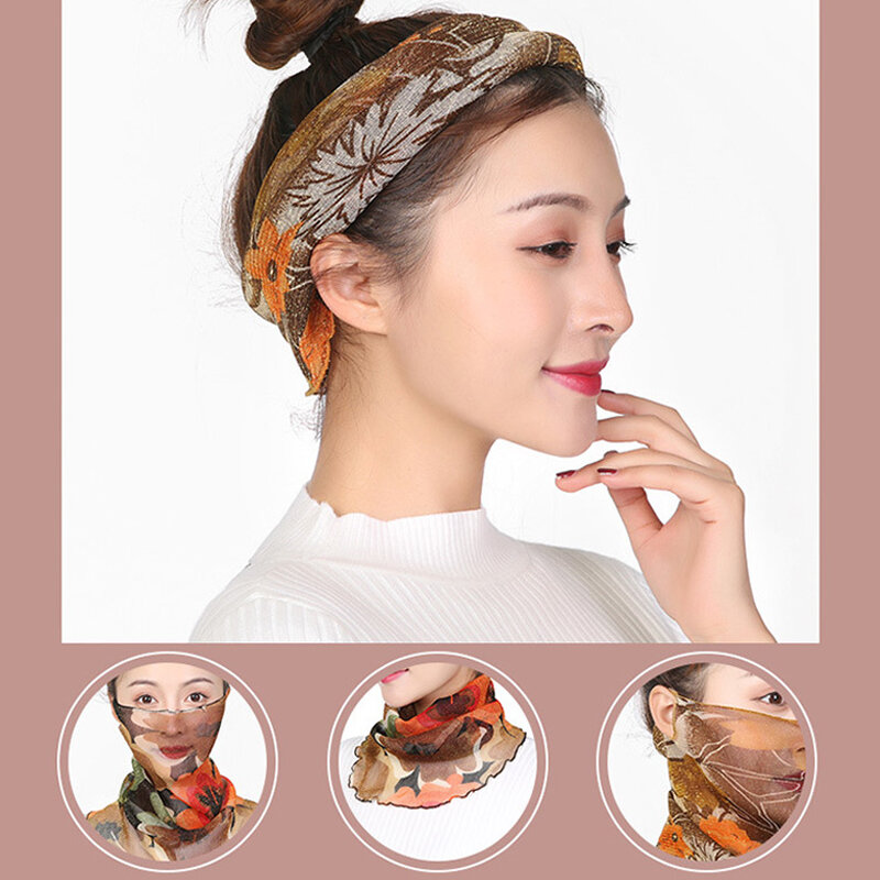Spring Summer Chiffon Scarf Neck Collar Women Headband Thin Sunscreen Silk Scarf Anti-uv Mask Fashion Multi-function Scarves
