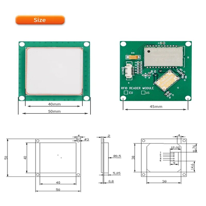 UHF RFID 모듈 통합 안테나, 간편한 설치, 사용하기 쉬운, 868-928Mhz, 올인원, 1Dbi EU USB, 35x35mm