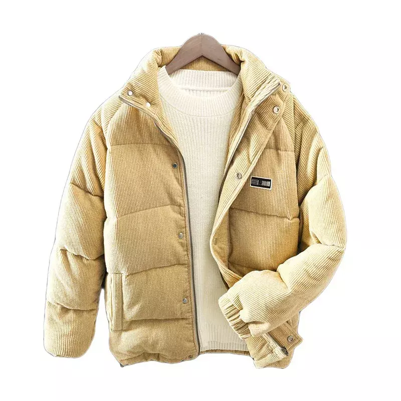 Winter Hip Hop Padded Jacket Men's Warmth Corduroy Parkas Fashion Simple Letter Patch Design Bread Clothes Outerwear