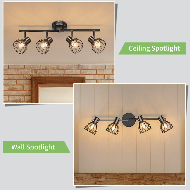 Kimjo E14 Spotlight, Ceiling Light Wall Light, White Black E14 4 Spots, indoor lighting for Kitchen Bedroom Bookroom, No Bulbs