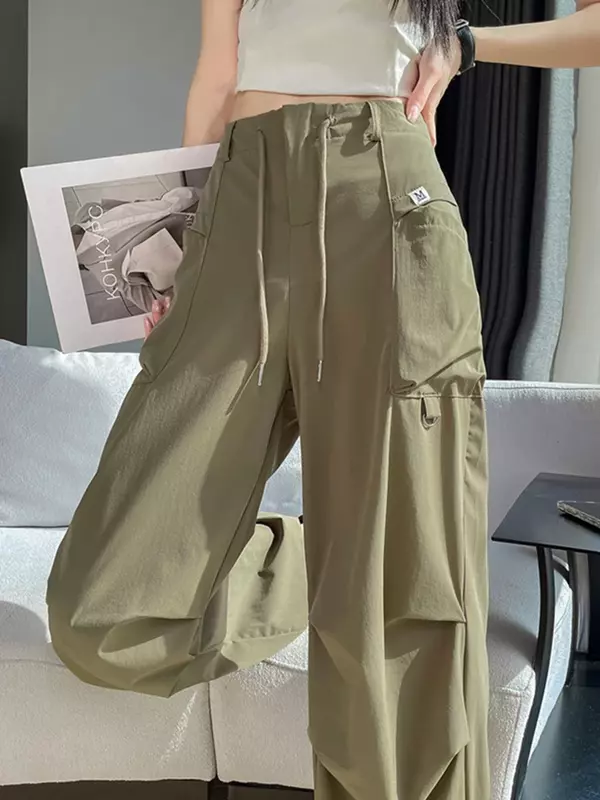 Pantalones Cargo clásicos de cintura alta para mujer, calzas ajustadas de estilo Y2k, informales, holgadas, de Color sólido, a la moda, XS-2XL