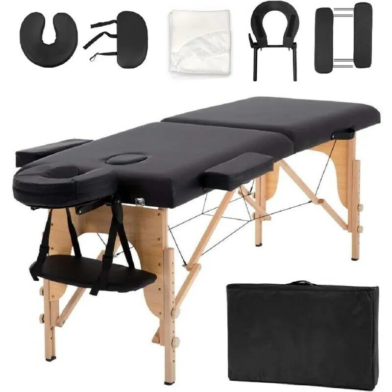 Mesa de XPS-CMTT01-PRO para masaje, cama portátil de 75 "de largo, 2 plegables con estuche de transporte para tatuaje, SPA de 72" x 24 "x 34", color negro