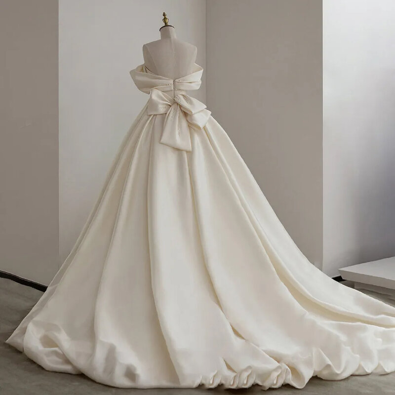 BECHOYER-Off-ombro sereia vestido de casamento pérola, vestido de noiva, arco de cetim, trem tribunal, plus size, B340, 2024