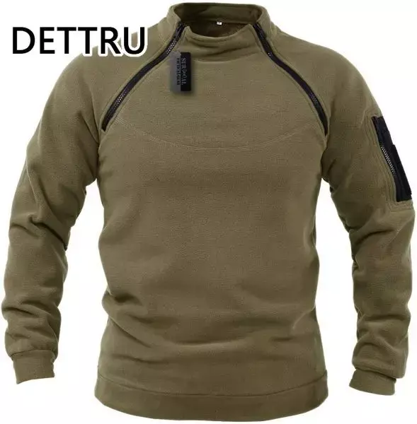Brand High Quality Winter Mens Military Sweatshirt Fleece Zipper Pullover Men's Solid Color Loose Lamb Thick Clothing Streetwear