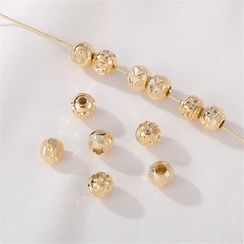 14K Gold-Filled Padrão Rodada Beads, fosco Beads, solta Beads, Handmade frisada Pulseiras, colares, Jóias Bead Materiais