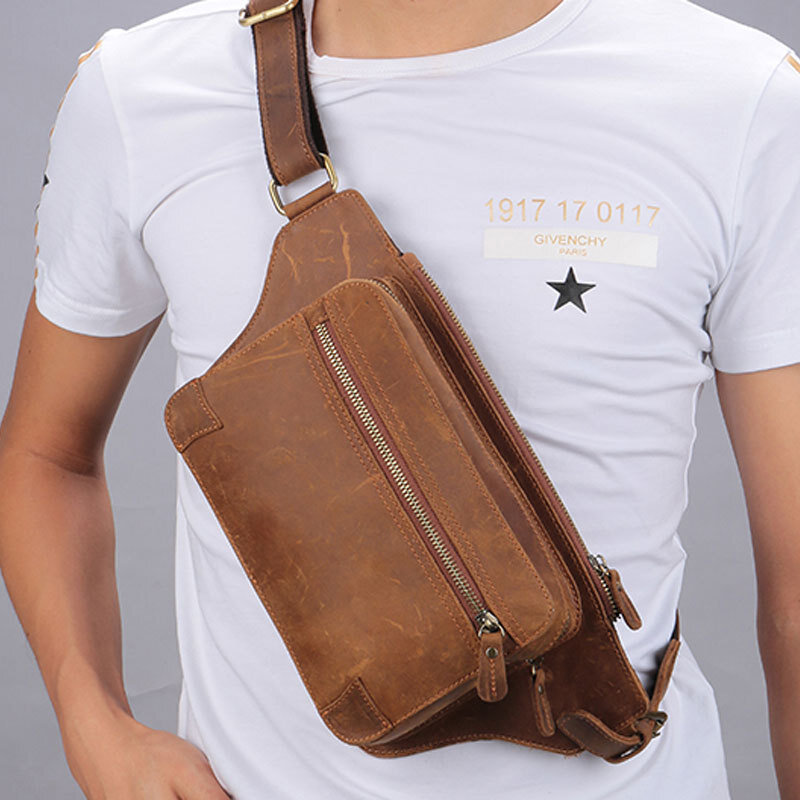 Мужская забавная винтажная поясная сумка из натуральной кожи, нагрудная сумочка-слинг, дизайнерская женская сумка для телефона