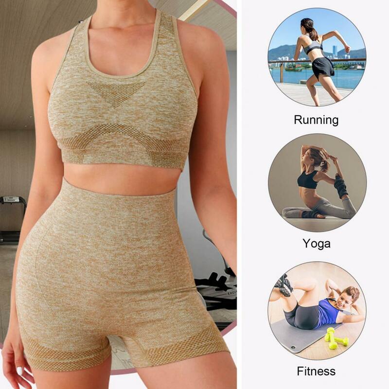 Seamless Ribbed Yoga Sets Women 2 Pieces Shockproof Sports Bra High Waist Yoga Shorts Outfits Running Fitness Workout Set