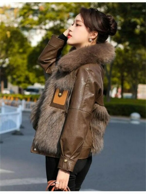ZXRYXGS-PU casaco feminino de pele de raposa falsa, casacos de emenda, moda versátil, alta qualidade, tendência temperamentária, inverno, 2023