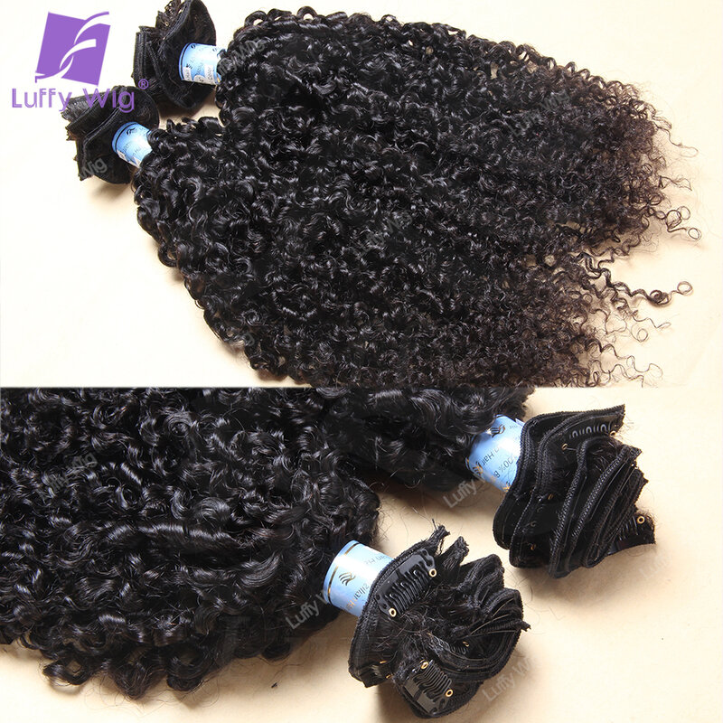 Luffywig-Afro Kinky Curly Clip Em Extensões De Cabelo Humano Para Mulheres Negras, Real Pacotes De Cabelo Brasileiro, Remy Hair Clip Ins, 3C, 4a