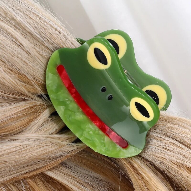Pinza de pelo de rana de ojos grandes de dibujos animados para mujeres y niñas, accesorios para el cabello de acetato de rana divertida, diseño de personalidad de cangrejo