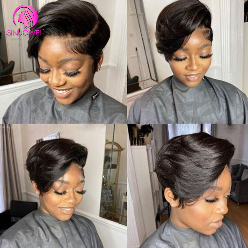 4# Brown Straight Pixie Cut Wig 13x4 Transparent Lace Frontal Human Hair Wigs Short Bob Wig Brazilian Side Part Wigs For Women