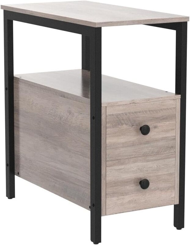 End Table Set of 2, Side Table with 2 Drawer and Open Shelf, Narrow Nightstand, Bedside Table, Small Space, Living Room