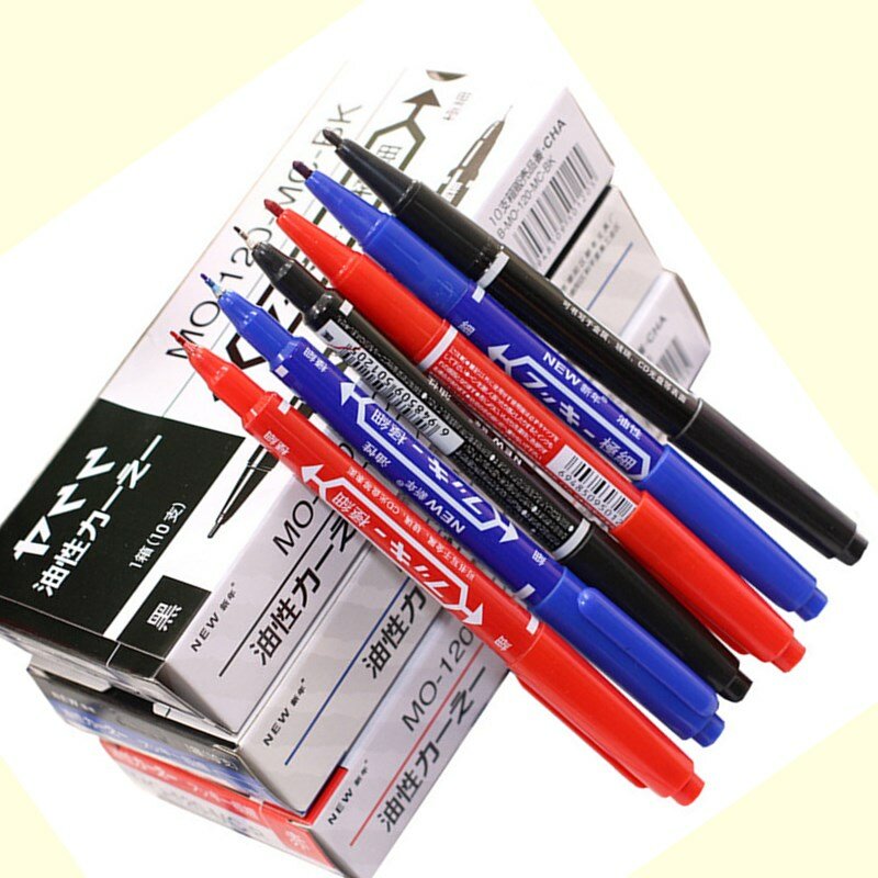 10pcs Black Blue Red Fineliner Drawing Dual Tip Marker Pen Artist Writing Mark CD Glass School Office Supply Stationery MP20
