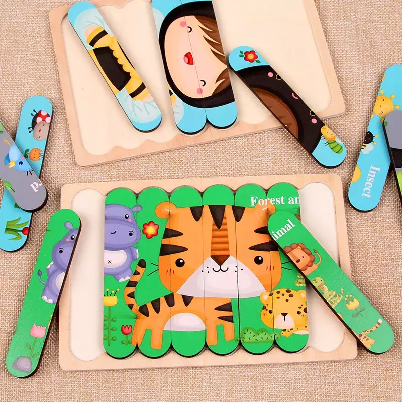 Children's Cognitive Puzzles Moving Brain Toys Boys Girls Intellectual Development Early Education Cartoon Animal Puzzle
