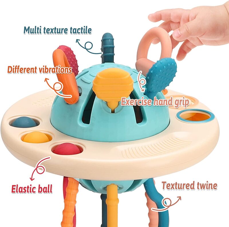 Pull String sensorische Spielzeug Flugzeug Reises pielzeug für Kleinkinder Montessori Spielzeug für Babys 6-12m UFO Silikon Pull String Aktivität Spielzeug