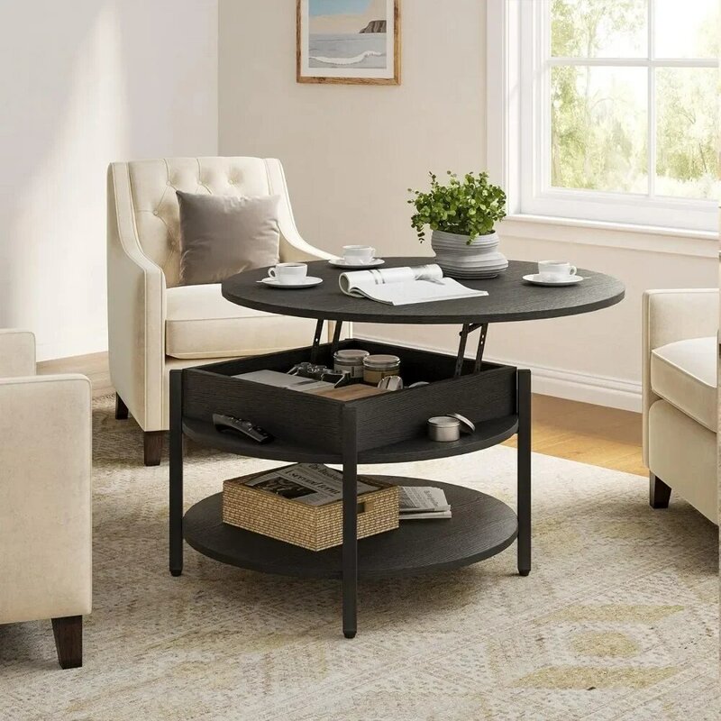 35.43 ''stolik kawowy wiejski do salonu recepcja 2-poziomowy duża okrągła stolik kawowy okrągły stół czarne meble