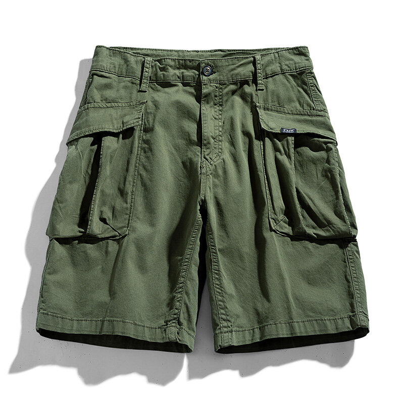 Pantalones cortos de algodón para hombre, Bermudas informales con varios bolsillos, verano, 2023
