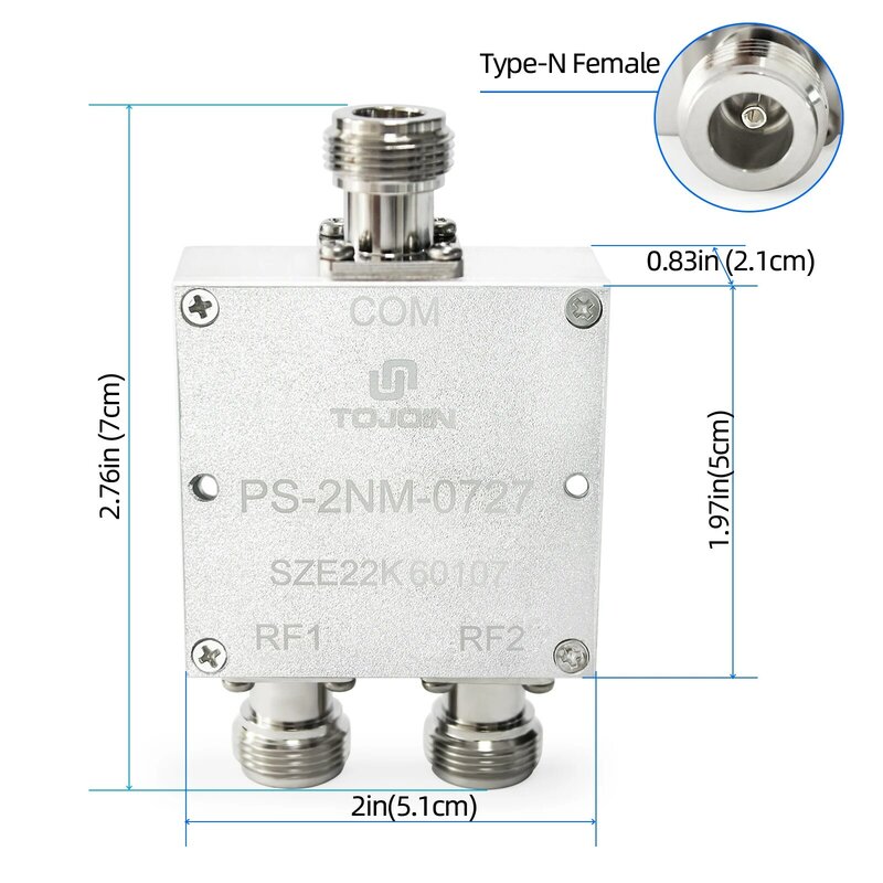 TOJOIN divisore/divisore di alimentazione passivo connettori di tipo N a 2 vie Splitter per cavi coassiali 0.7-2.7GHZ RF/misure a microonde accessorio