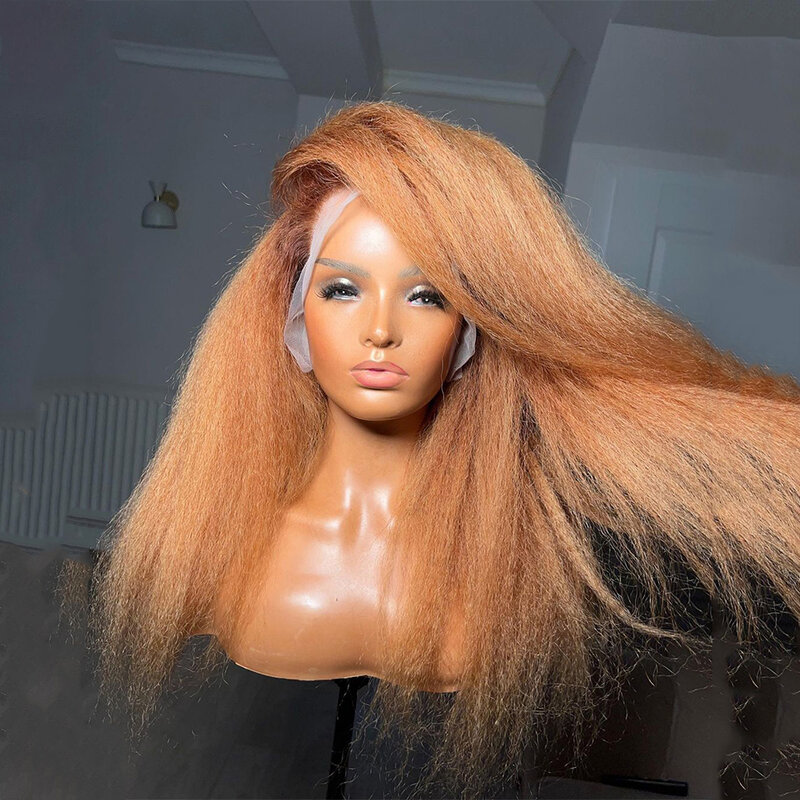180 плотность Yaki мягкий 26 дюймов длинный Омбре блонд коричневый курчавый прямой кружевной передний парик для черных женщин BabyHair без клея предварительно выщипанный