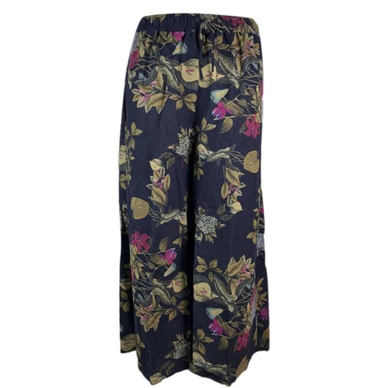 Pantalon à jambes larges pour femmes, style bohémien, vintage, imprimé floral, pour bureau, pleine longueur, FJStreetwear