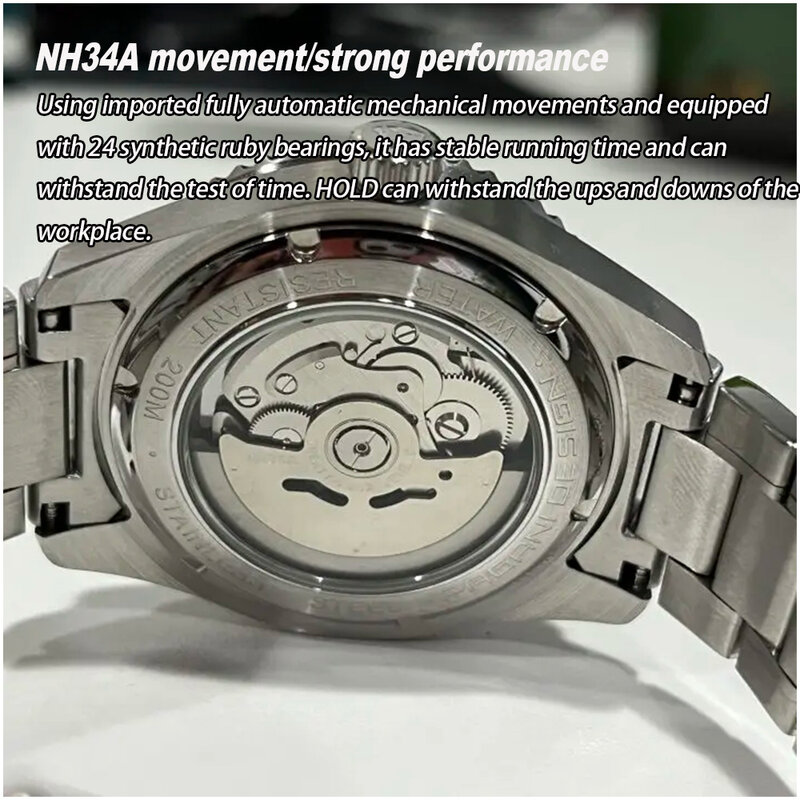 นาฬิกาข้อมือกลไกใหม่2024หน้าปัดแซฟไฟร์ระบบอัตโนมัติหรูหรา NH34A 40มม. กันน้ำนาฬิกา Gmt สำหรับผู้ชาย reloj PD1784ในบ้าน