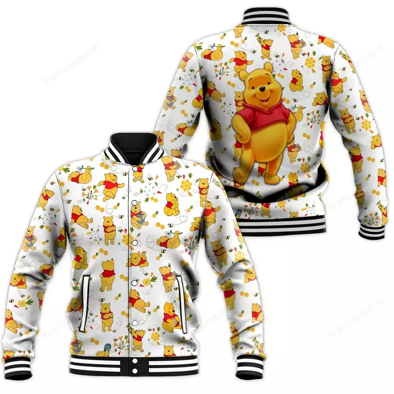 Winnie the Pooh Baseball Jacket Men's Women Hip Hop Harajuku Jacket Disney Baseball Uniform Streetwear Boys Girls Loose Coats