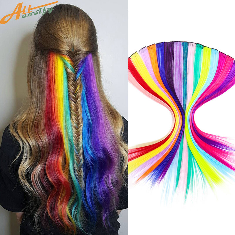 Allaosify Straight Hair Extension Synthetic 22 Inch Color Strands of Hair With 1 Clip In One Piece Women's Long Hair Accessories