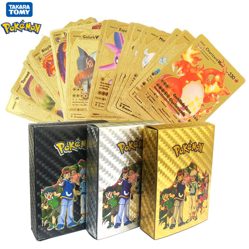11-110pcs Pokemon Cards Pikachu Gold Silver Black Vmax GX Vstar English Spanish French German Collection Battle Card Toys Gifts