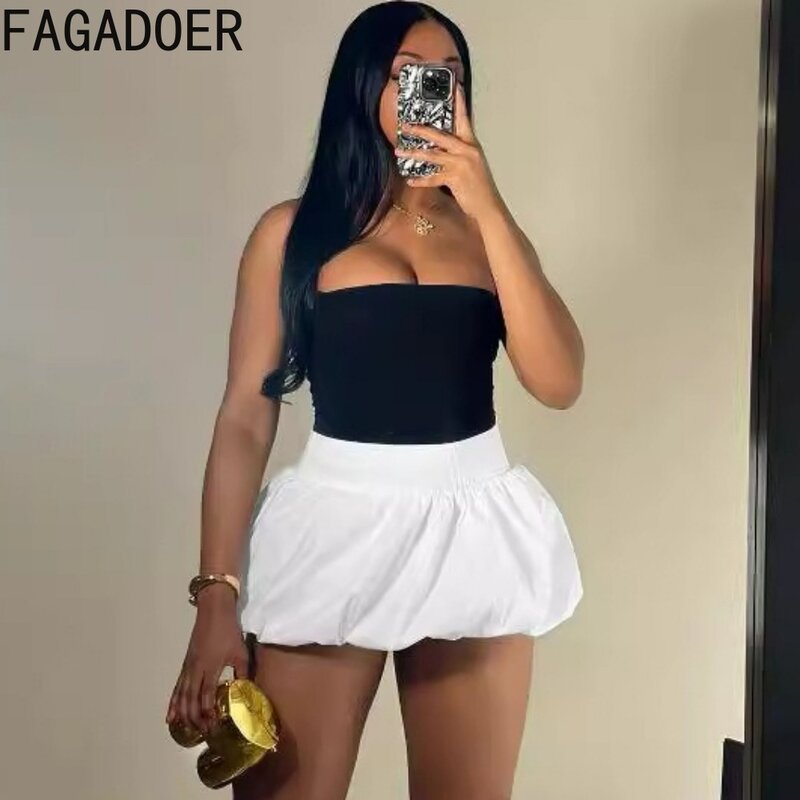 Fagadoer กระโปรงกระโปรงมินิสเกิร์ตเอวสูงเข้ารูปสีพื้นสำหรับผู้หญิงกระโปรงพองเข้ารูปผ้ายืดใส่คู่กับฤดูร้อน