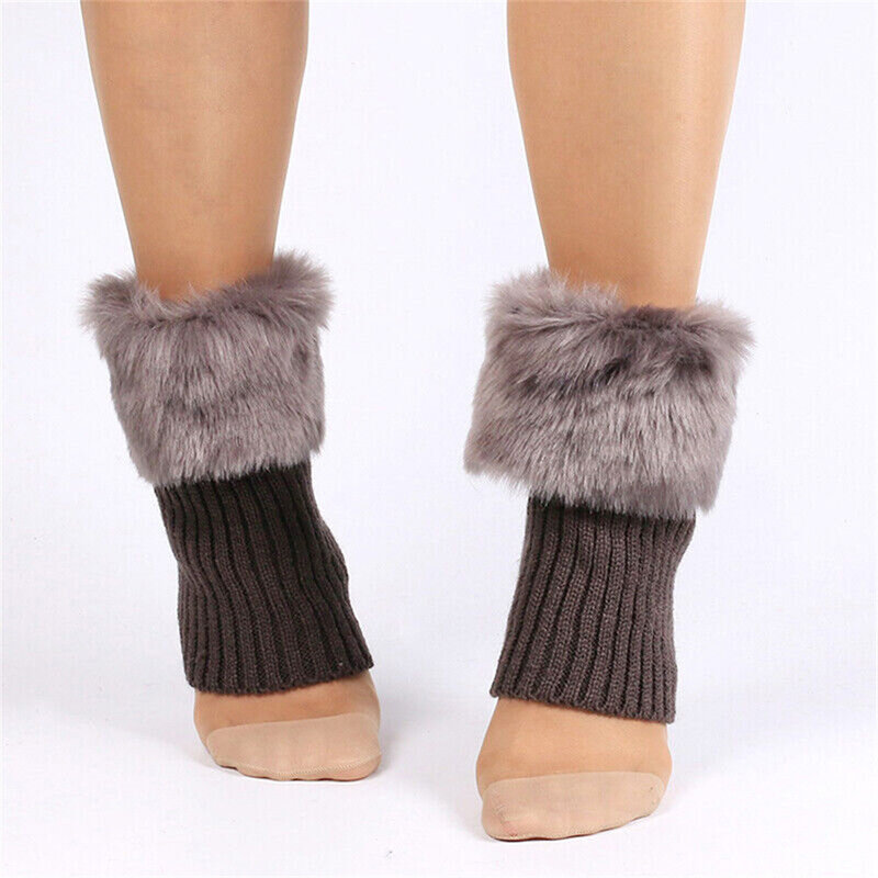 Women Winter Short Kniited Leg Warmers Girls Solid Fur Knit Boot Cuffs Ladies Outdoor Windproof Crochet Toppers Trim Socks