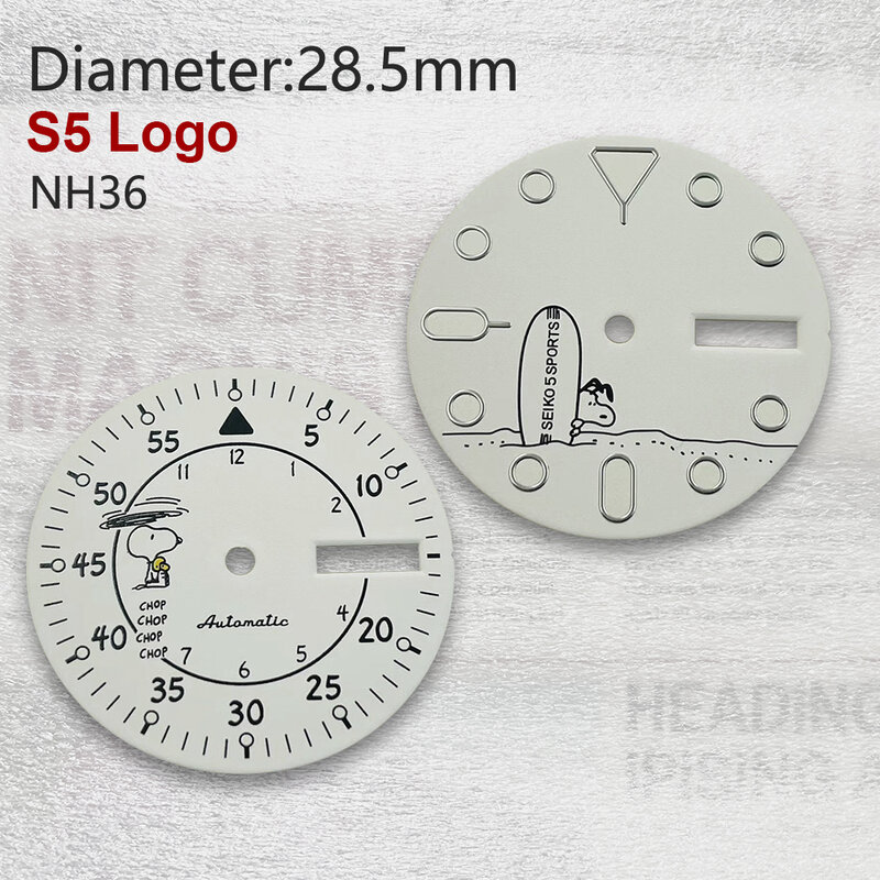 Зеленые светящиеся часы с S-образным логотипом 28,5 мм, подходит для часовых аппаратов NH36/4R36, Часовые аксессуары