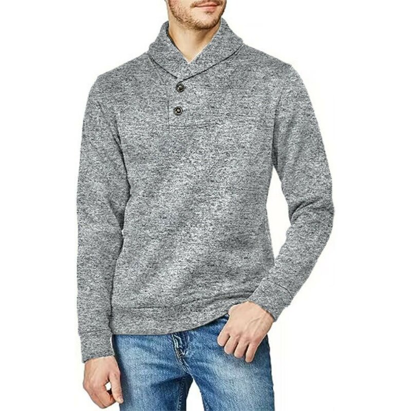 Мужская осенне-зимняя толстовка с капюшоном, пуговица для пуловера вязаный свитер с высоким воротником, свитер с длинными рукавами, однотонная приталенная куртка