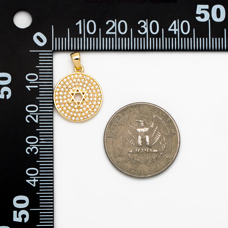 Micro Pave Gold Round Charms, Padrão Hexagrama, Colar de Moedas, Pingentes para Fazer Jóias, Suprimentos DIY, GB-188, 16x22mm, 2Pcs