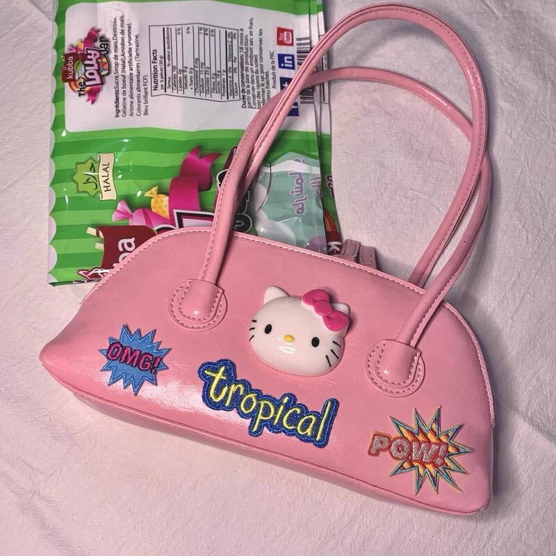 Sanrio Hellokitty Candy Shell Bag French Stick Underarm Shoulder Handbag PU Vintage Pink Side Bag 90s Y2K Sweet Hot Girl Handbag