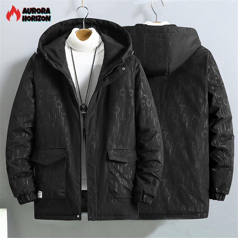 Zozowang-男性用の厚いジャケット,10xlの大きいサイズ,冬用のコート,ファッショナブルなバンダナ,印刷されたパーカー,黒,大きいサイズ