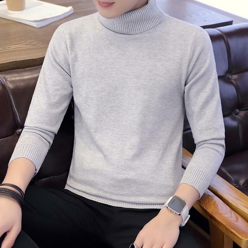 Men Autumn Winter Bottoming Sweater Turtleneck Long Sleeve Knitting Tops Slim Fit Thickened Fleece Lining Pullover Jumper