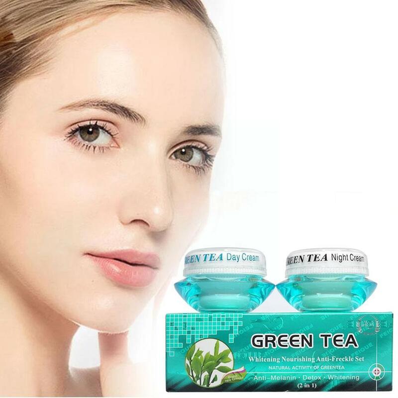 Tè verde sbiancante nutriente Set Anti-freckle Natural Greentea Night Day Activity Cream Cream A8K0